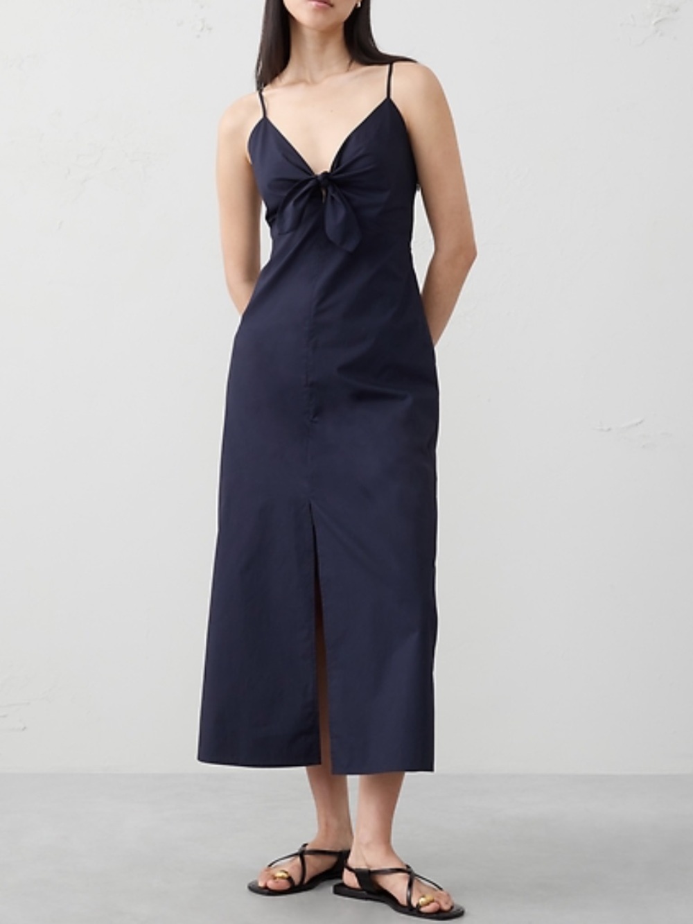 Banana Republic Navy 100% Cotton Tie Bust Cut Out Cross Strap Midi Dress Size 0
